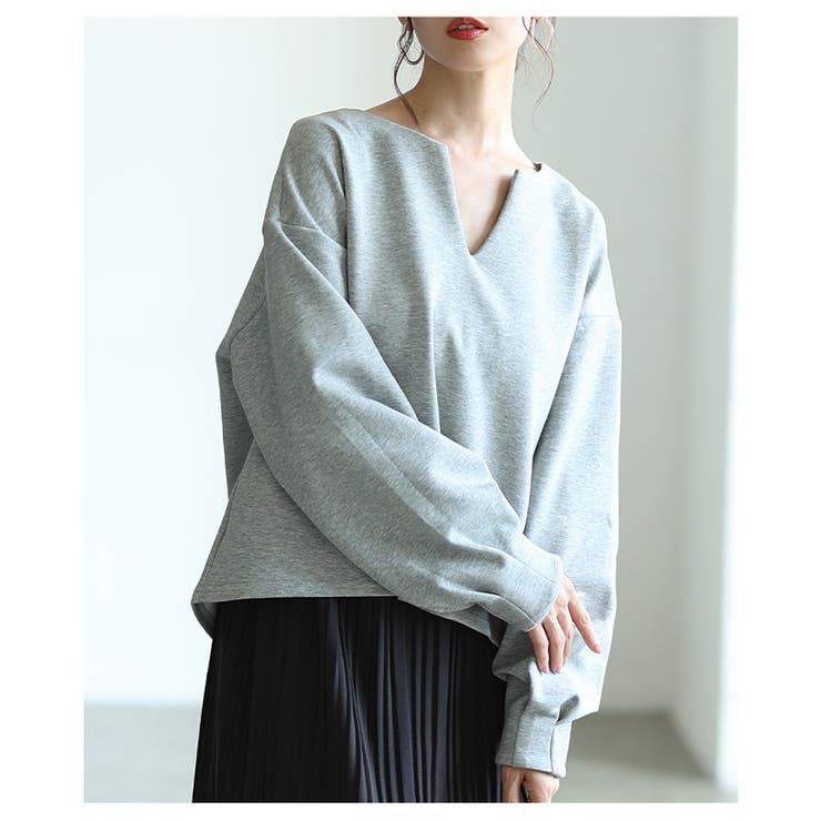グレー | 大人が着たいコクーンスリーブVネックプルオーバー レディース ファッション | Sawa a la mode