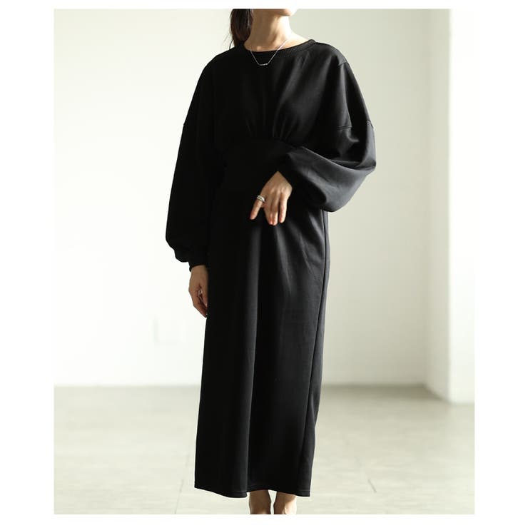 ブラック | 形で差がつく美シルエットウエストリブワンピース レディース ファッション | Sawa a la mode