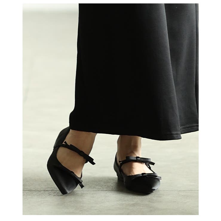 ブラック | トレンドライクなサテンリボンフラットシューズ レディース ファッション | Sawa a la mode