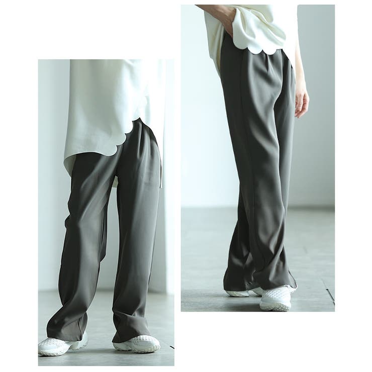 カーキ | 美脚を叶えるフロントタックワイドロングパンツ レディース ファッション | Sawa a la mode