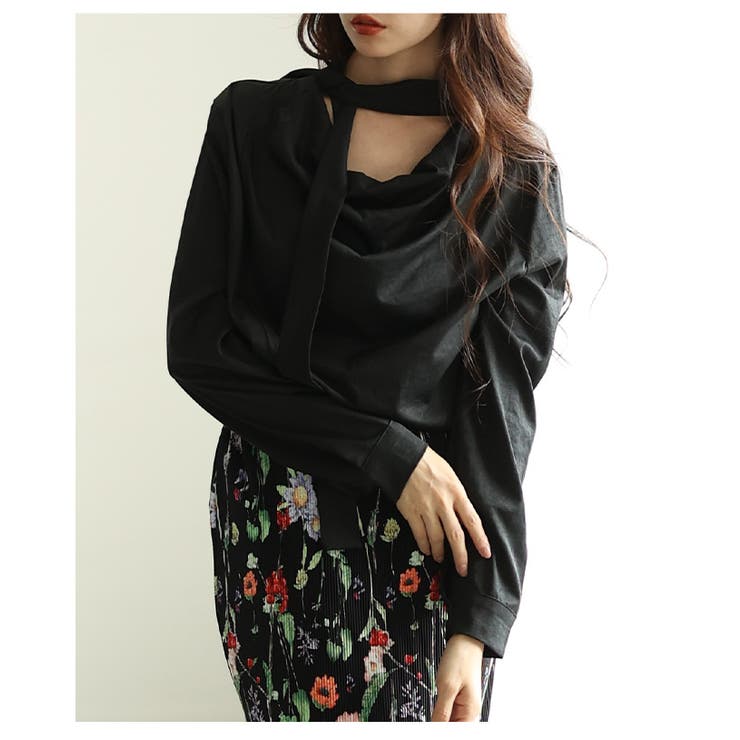 ブラック | 日常をドレスアップするタイ付きプルオーバーブラウス レディース ファッション | Sawa a la mode