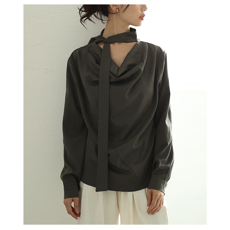 グレー | 日常をドレスアップするタイ付きプルオーバーブラウス レディース ファッション | Sawa a la mode