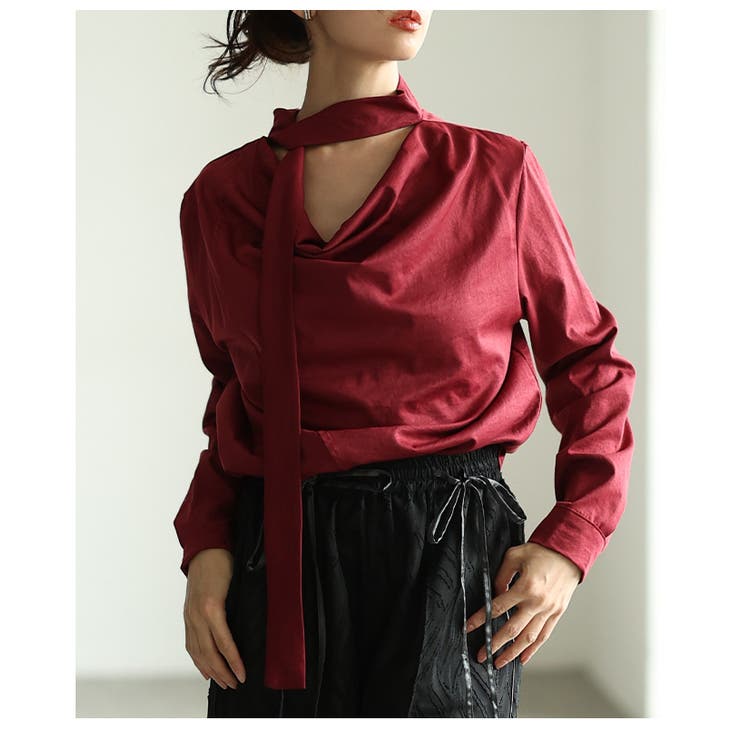 ボルドー | 日常をドレスアップするタイ付きプルオーバーブラウス レディース ファッション | Sawa a la mode