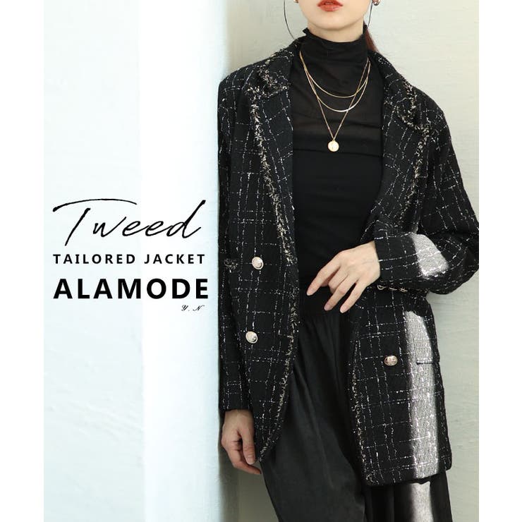 ブラック | 羽織るだけでサマになるツイードテーラードジャケット レディース ファッション | Sawa a la mode