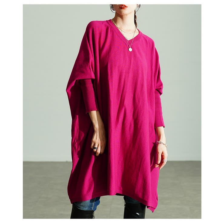 ピンク | 大人の余裕醸し出すビッグシルエットニットチュニック レディース ファッション | Sawa a la mode