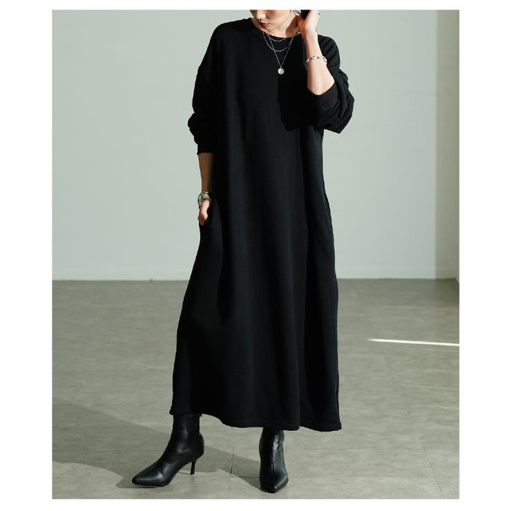 ブラック | 毎日着たくなるスウェットプルオーバーワンピース レディース ファッション | Sawa a la mode