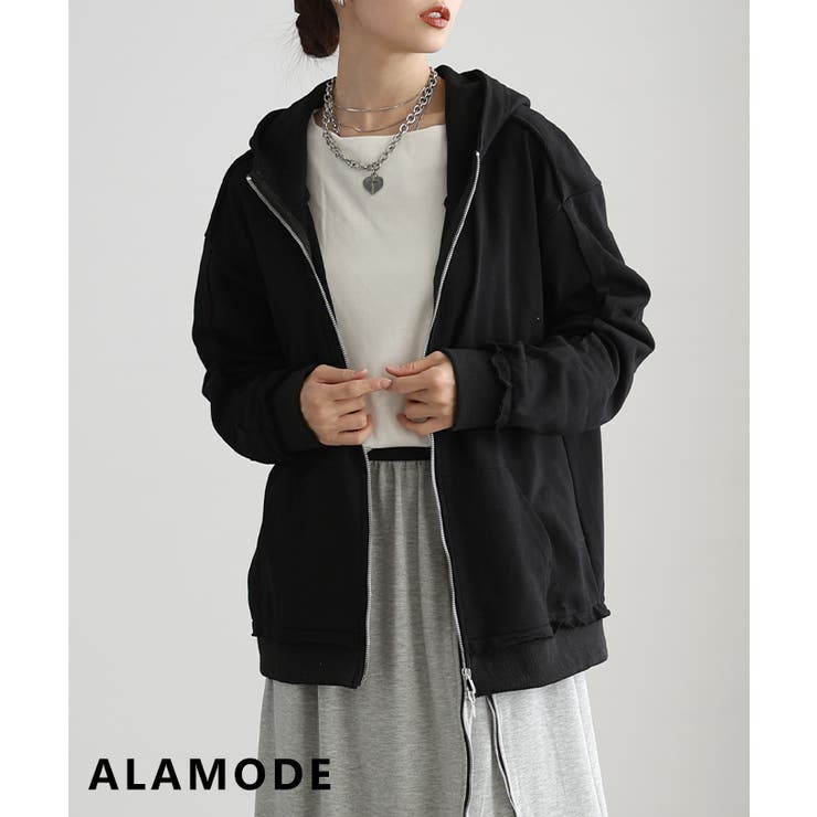 ブラック | 羽織るだけでこなれ感のダブルジップパーカー レディース アウター | Sawa a la mode