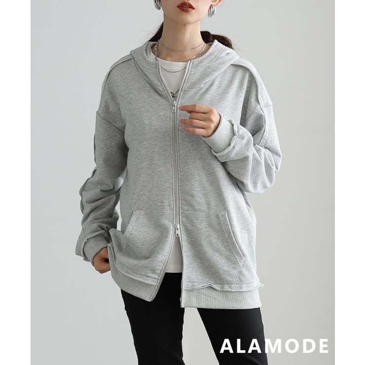 グレー | 羽織るだけでこなれ感のダブルジップパーカー レディース アウター | Sawa a la mode