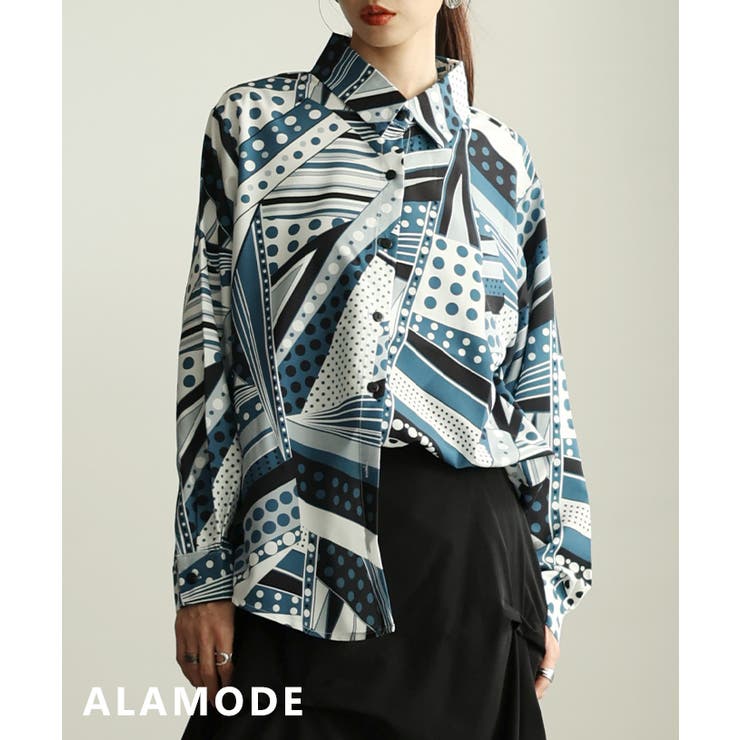 ブルー | 着るだけで印象美のアートパターンシャツ レディース トップス | Sawa a la mode