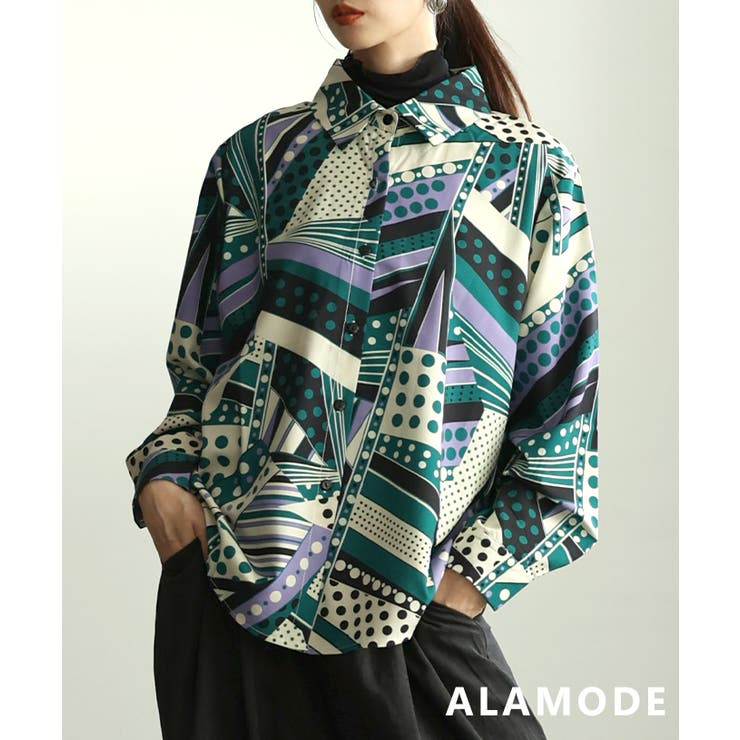 グリーン | 着るだけで印象美のアートパターンシャツ レディース トップス | Sawa a la mode