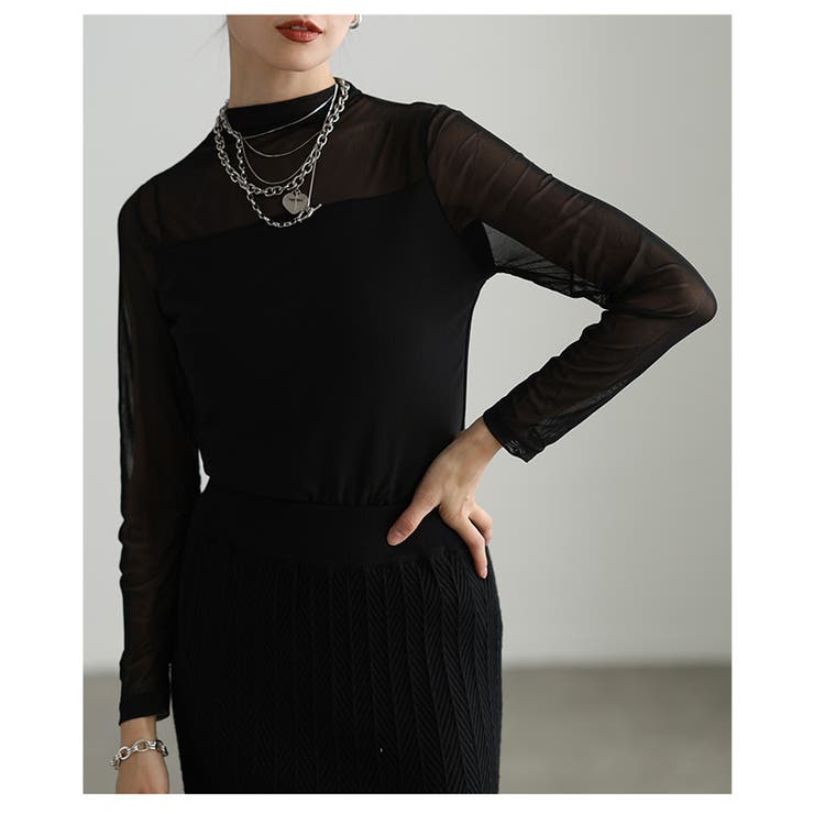 ブラック | シアーなのに裏起毛で暖かい身頃裏起毛シアートップス レディース ファッション | Sawa a la mode