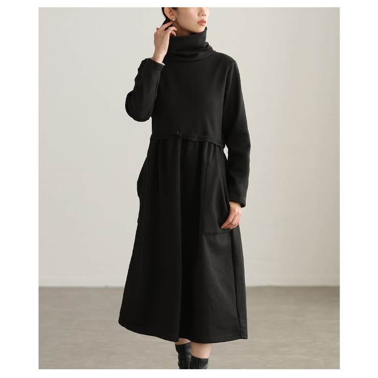 ブラック | きれい見えなのに暖かな裏起毛ハイネックフレアワンピース レディース ファッション | Sawa a la mode