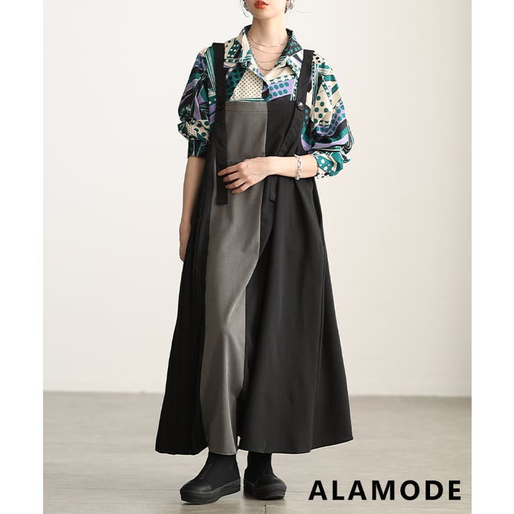 ブラック | シンプルに差がつく配色プリーツジャンパースカート レディース スカート | Sawa a la mode