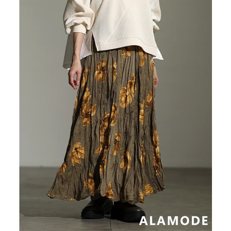 グリーン | コーデが華やぐフラワープリントフレアスカート レディース スカート | Sawa a la mode