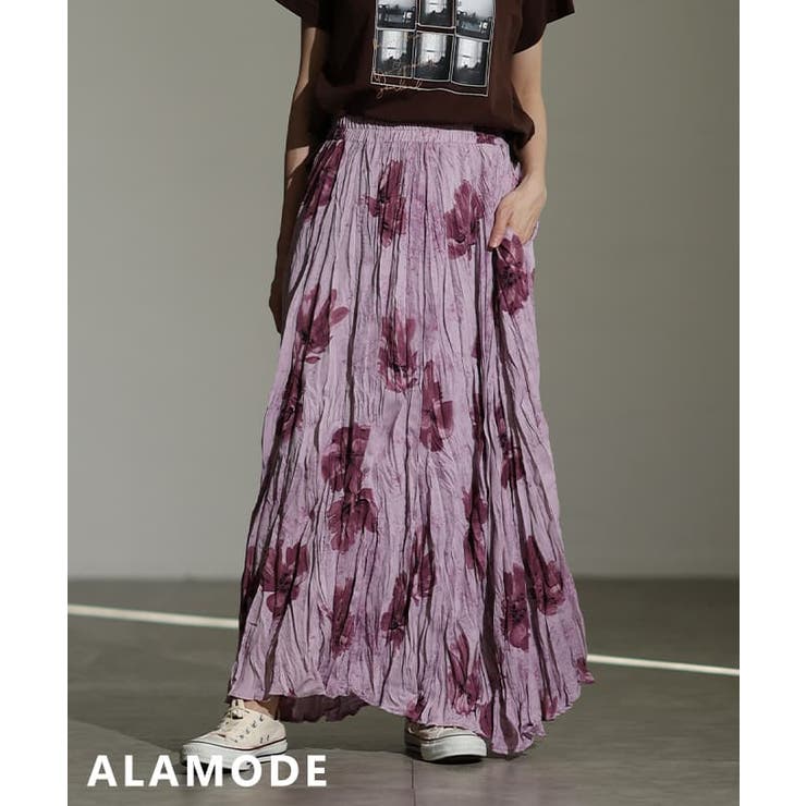 パープル | コーデが華やぐフラワープリントフレアスカート レディース スカート | Sawa a la mode