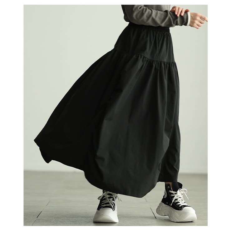 ブラック | シルエットで魅せるパネル切替変形ギャザースカート レディース ファッション | Sawa a la mode