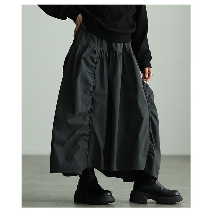 グレー | シルエットで魅せるパネル切替変形ギャザースカート レディース ファッション | Sawa a la mode