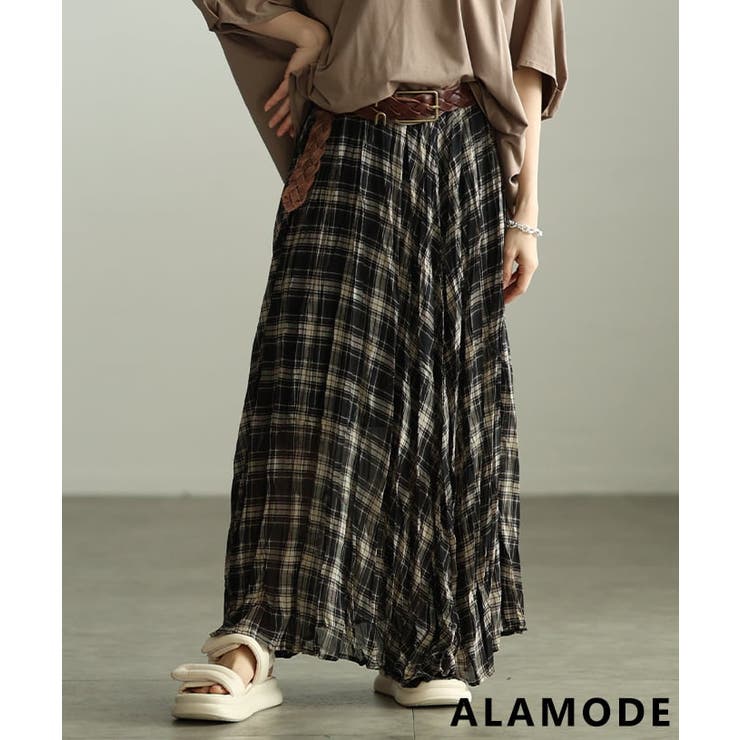 ブラック | 一枚で洒落るタータンチェックフレアスカート レディース スカート | Sawa a la mode