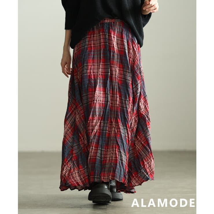 レッド | 一枚で洒落るタータンチェックフレアスカート レディース スカート | Sawa a la mode