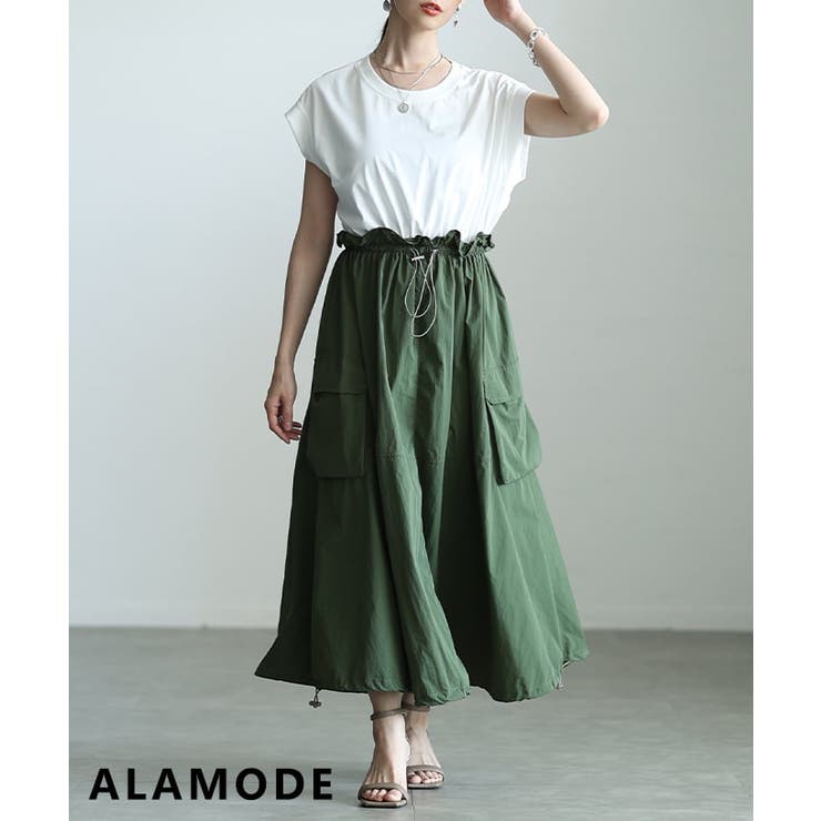 カーキ | 絞って楽しむ異素材ドッキングドロストワンピース レディース ワンピース | Sawa a la mode