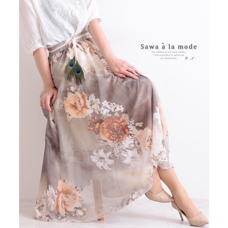 花柄シフォンのフレアスカート ベージュ ロング丈 品番 Slmw Sawa A La Mode サワアラモード のレディースファッション通販 Shoplist ショップリスト