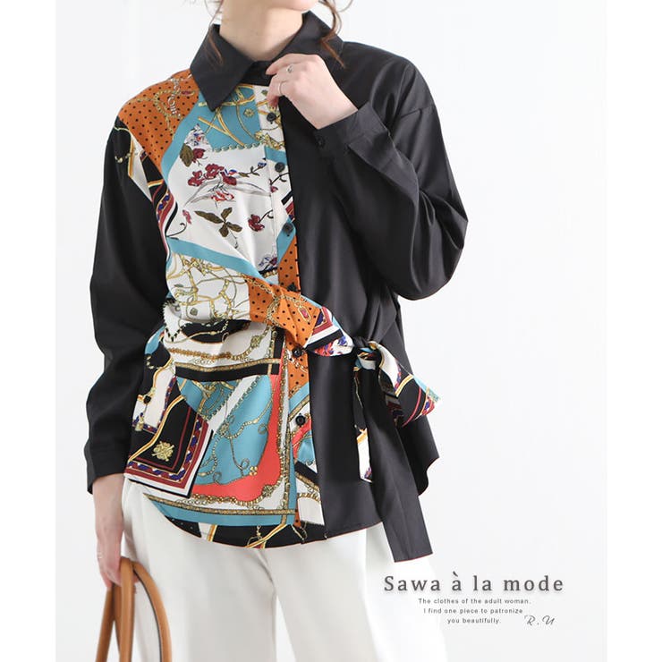 重なるスカーフ柄のフロントリボンブラウス レディース ファッション 品番 Slmw Sawa A La Mode サワアラモード の レディースファッション通販 Shoplist ショップリスト