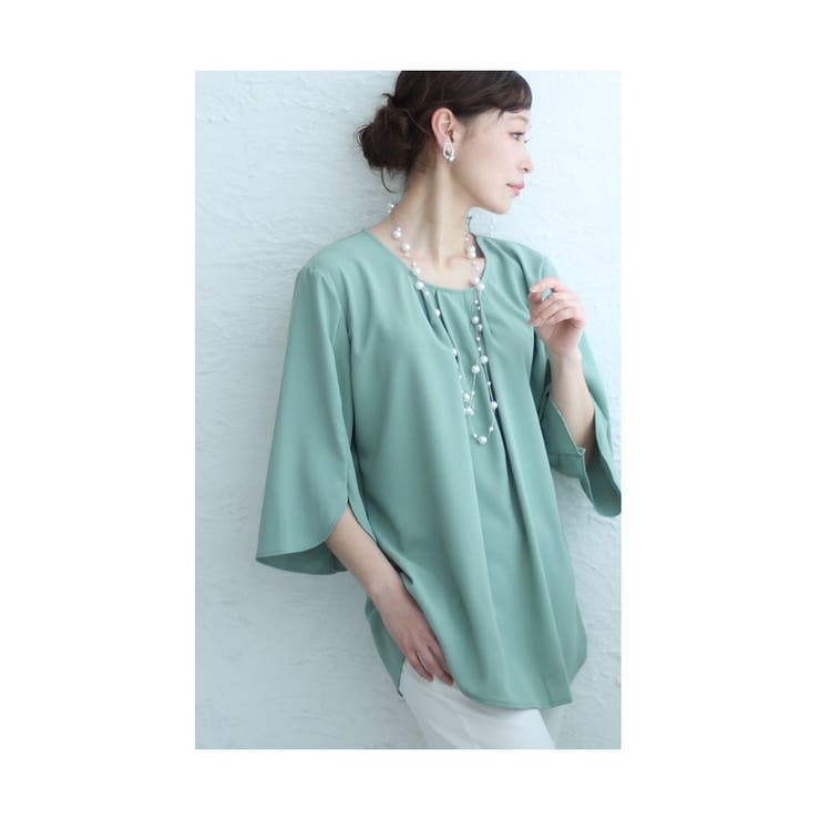 ミント | 着るだけで美人見えなスリット袖シャツブラウス レディース ファッション | Sawa a la mode