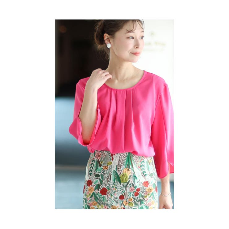 ピンク | 着るだけで美人見えなスリット袖シャツブラウス レディース ファッション | Sawa a la mode