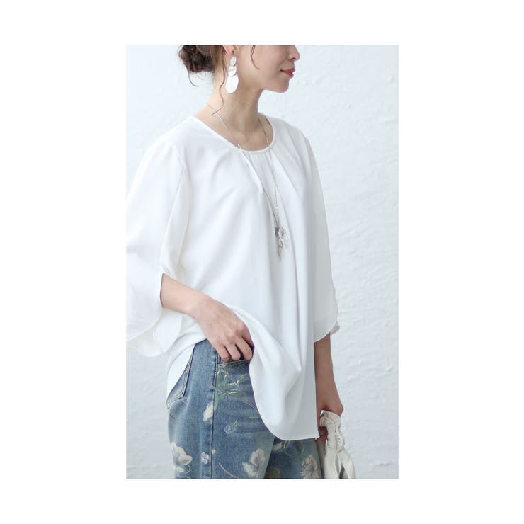 ホワイト | 着るだけで美人見えなスリット袖シャツブラウス レディース ファッション | Sawa a la mode