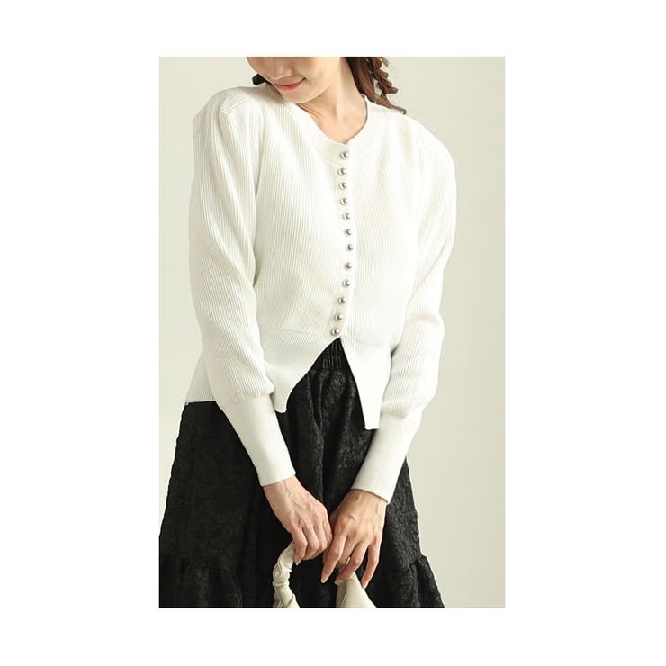 ホワイト | 上品カーディガンと花柄ジャガードフレアスカートのセットアップ レディース | Sawa a la mode