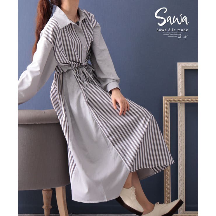 大人の余裕を感じるストライプワンピース ワンピース ストライプ 品番 Slmw Sawa A La Mode サワアラモード のレディースファッション通販 Shoplist ショップリスト