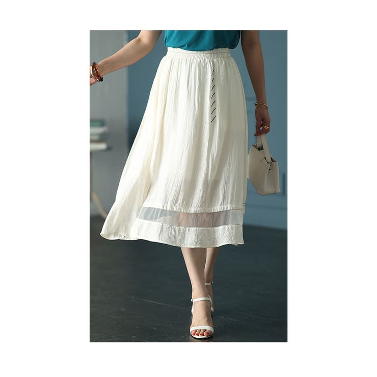 オフホワイト | 爽やかな風を感じるシフォン切替フレアスカート レディース ファッション | Sawa a la mode