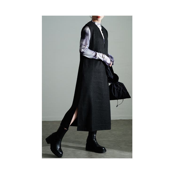 ブラック | ほっこり素材で季節を感じるキーネックワンピース レディース ファッション | Sawa a la mode