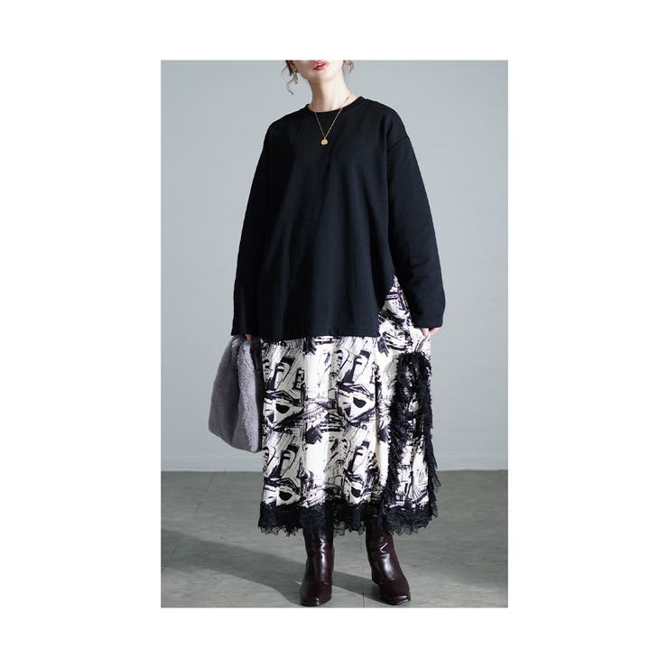 ブラック | 大人リュクスに惹かれるドッキングワンピース レディース ファッション | Sawa a la mode