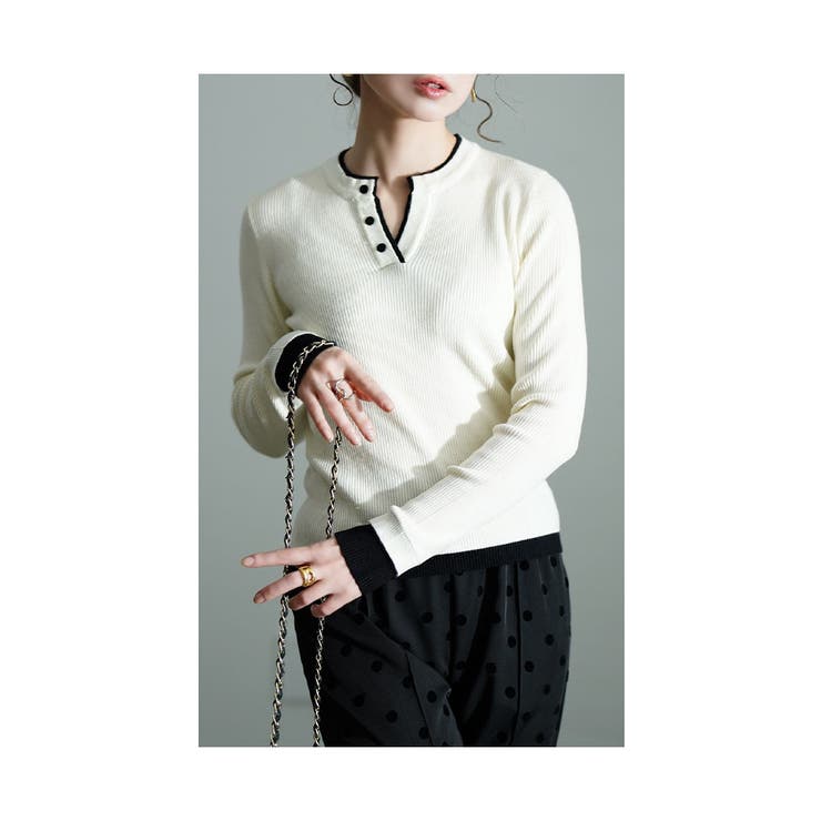オフホワイト | 1枚でこなれる重ね着風リブニットトップス レディース ファッション | Sawa a la mode
