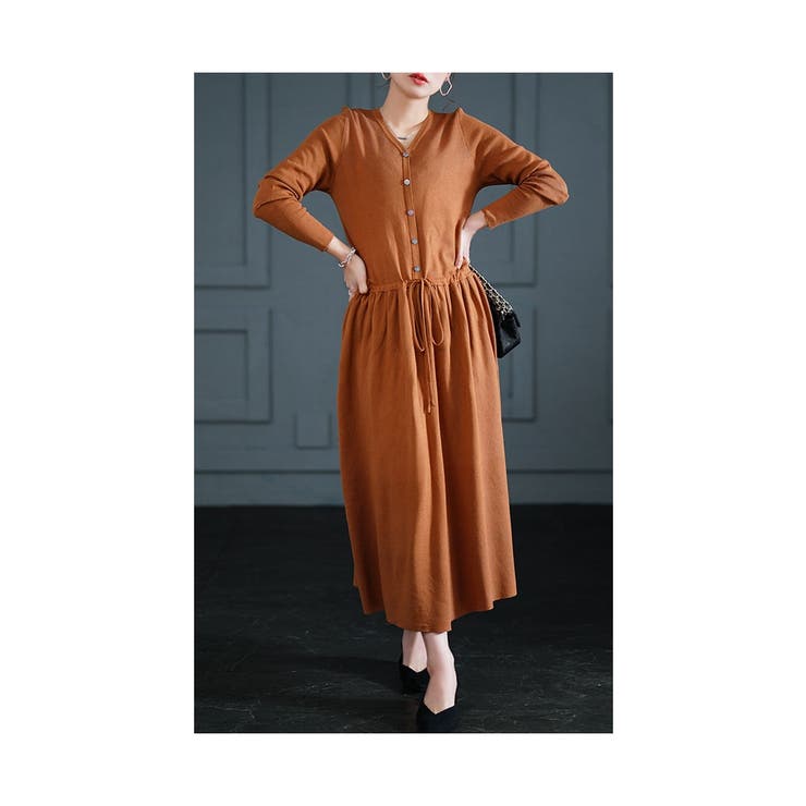 ブラウン | すっきり綺麗見えライトニットワンピース レディース ファッション | Sawa a la mode