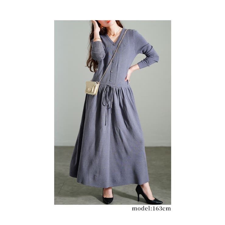 グレー | すっきり綺麗見えライトニットワンピース レディース ファッション | Sawa a la mode