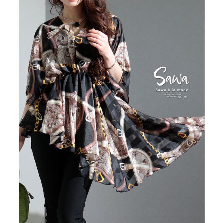 スカーフ柄アシンメトリーブラウス レディース トップス 品番 Slmw Sawa A La Mode サワアラモード のレディースファッション通販 Shoplist ショップリスト