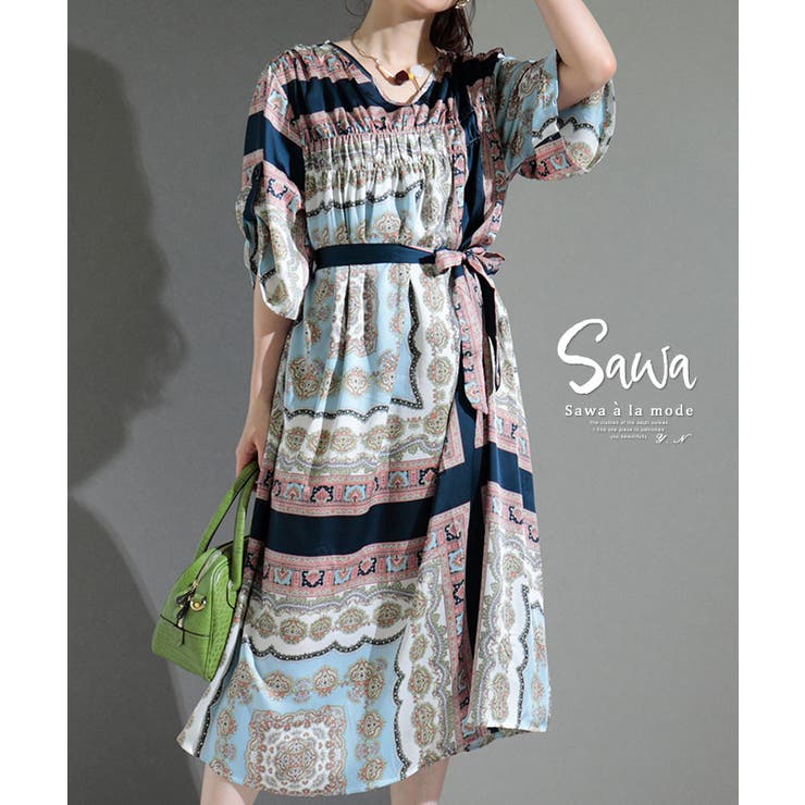 大人可愛いスカーフ柄ワンピース レディース ワンピース 品番 Slmw Sawa A La Mode サワアラモード のレディースファッション通販 毎日送料無料 Shoplist ショップリスト