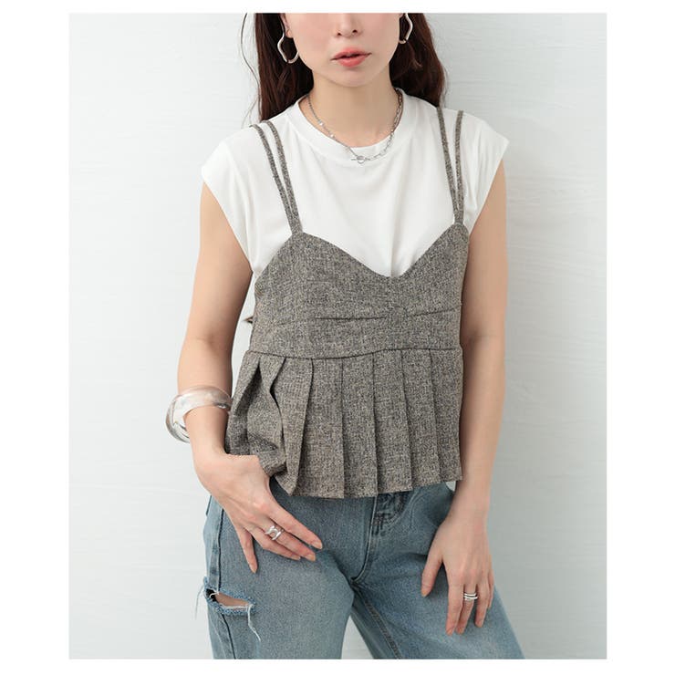 ブラウン | レイヤードで楽しめるトレンドライクなプリーツデザインビスチェ レディース ファッ… | Sawa a la mode