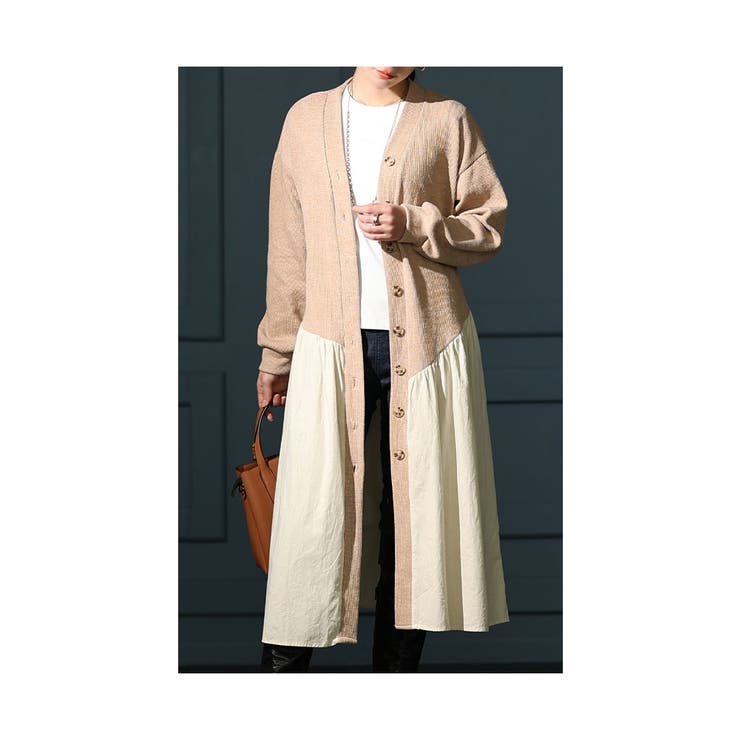 遊び心を込めた異素材カーディガンワンピース レディース ファッション