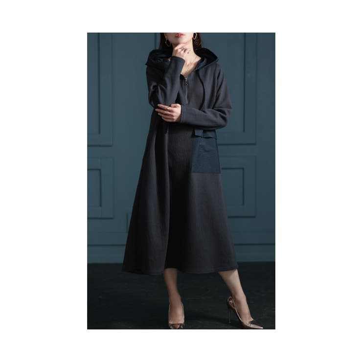 垢抜け大人のハーフZIPパーカーワンピース レディース ファッション
