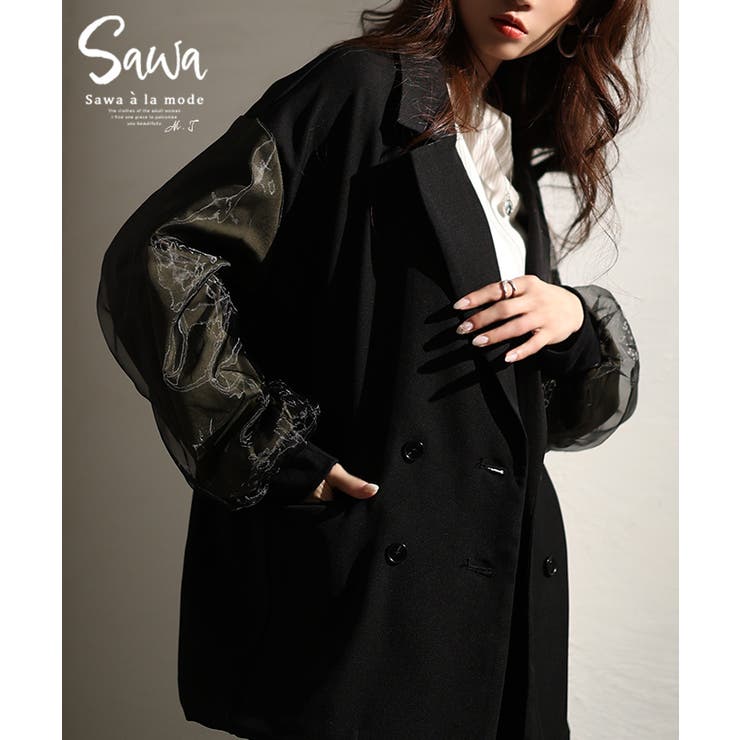 ブラック | 都会的ハイセンスな異素材ミリタリージャケット レディース ファッション | Sawa a la mode