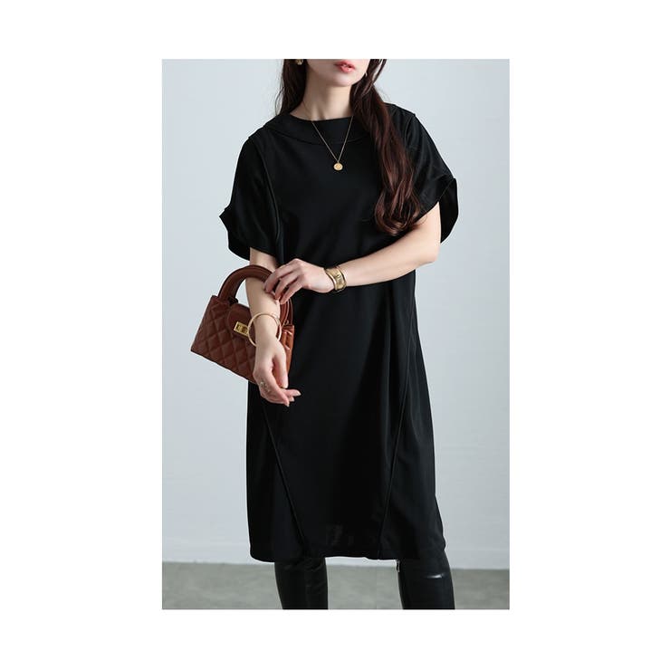 ブラック | パイピングがつくる立体感ドルマンワンピース レディース ファッション | Sawa a la mode