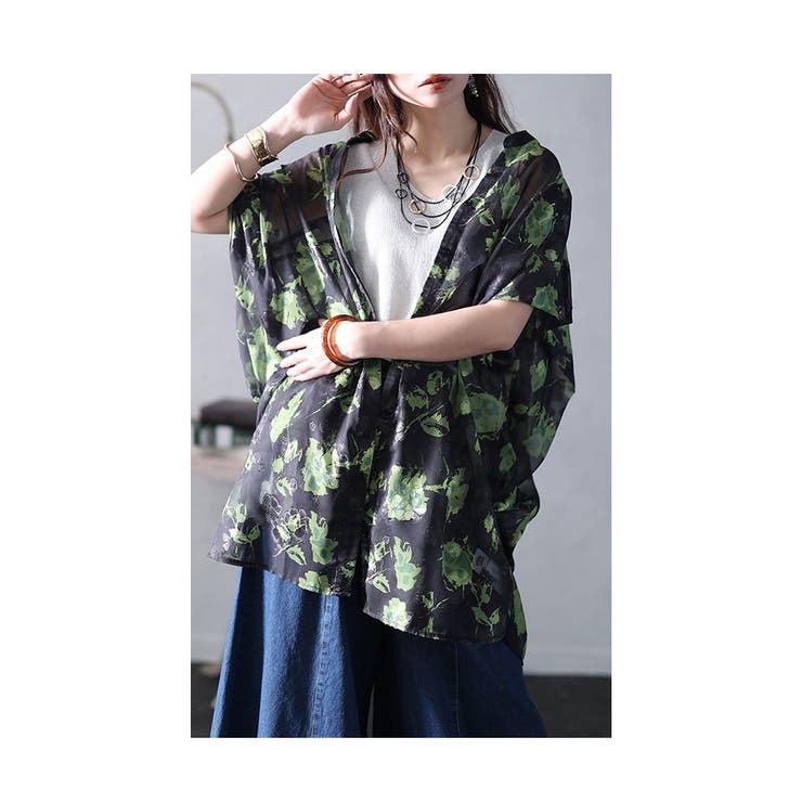 美品 【cachette】 刺繍 シャツ チュニック 花柄 Aライン ゆったり xd-bj-012502.jpg