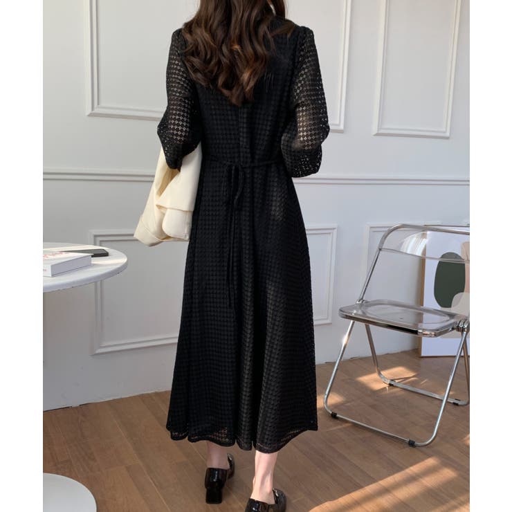 a699 pour vous バックリボン総レースワンピース 美品 バックリボンレースワンピース｜PourVous