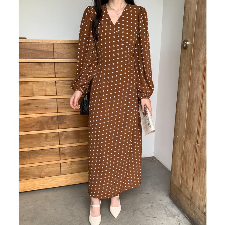 ドット柄カシュクールロングワンピース[品番：ABIW0010332]｜ABITOKYO