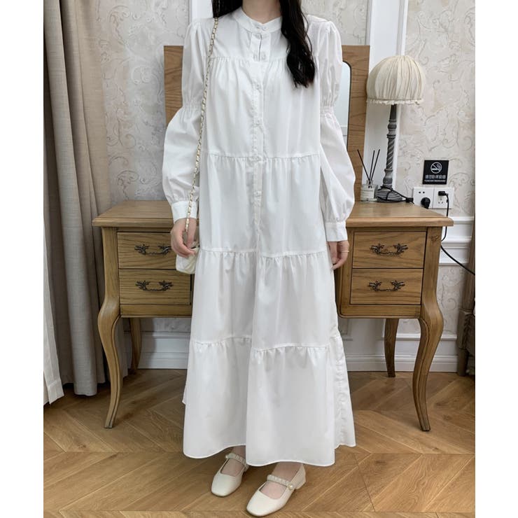 バンドカラーティアードシャツワンピース[品番:ABIW0010480 バンドカラーティアードシャツワンピース[品番:ABIW0010480