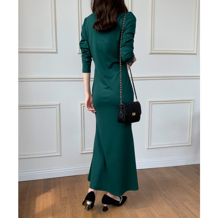 美品 スタンニングルアー リネンライクＶネックロングワンピース マーメイド STUNNING LURE ワンピース リネンライクVネックロング