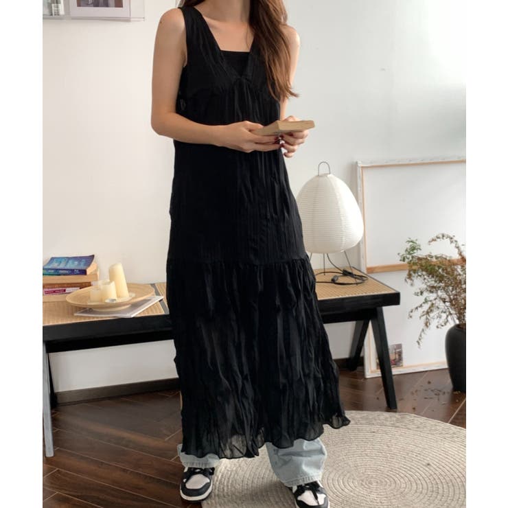 キャミソールドレス シフォンワンピース インク柄 韓国 nuance print camisole dress /シフォンストール付きニュアンス